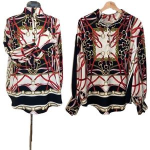 Zara Equestrian Chains and Harness Print Blouse Size Large